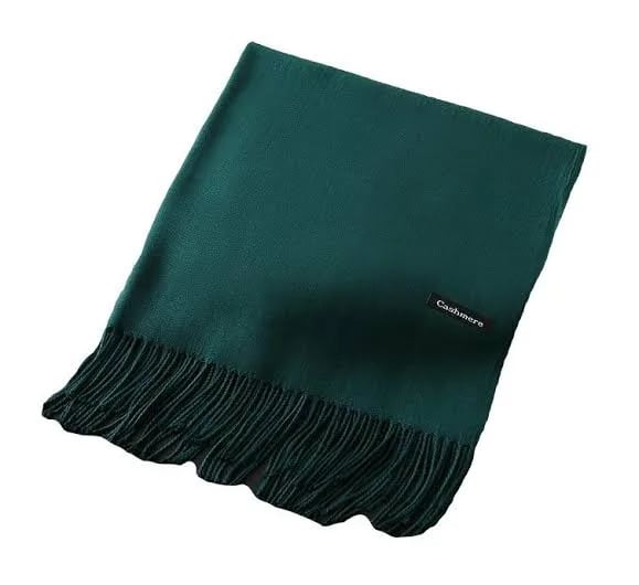 Dark Green Cashmere Scarf – Soft Tassels Winter Shawl