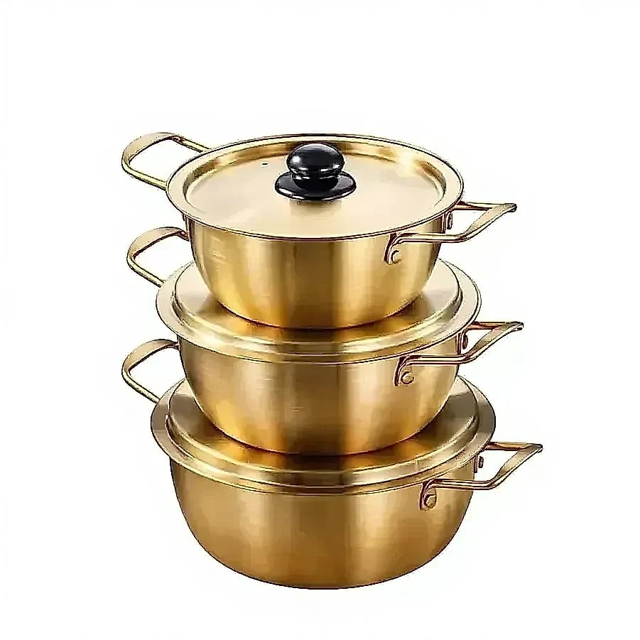 Set of 3 Stainless Steel Soup Pot Multi Purpose Cookware for Home- Gold