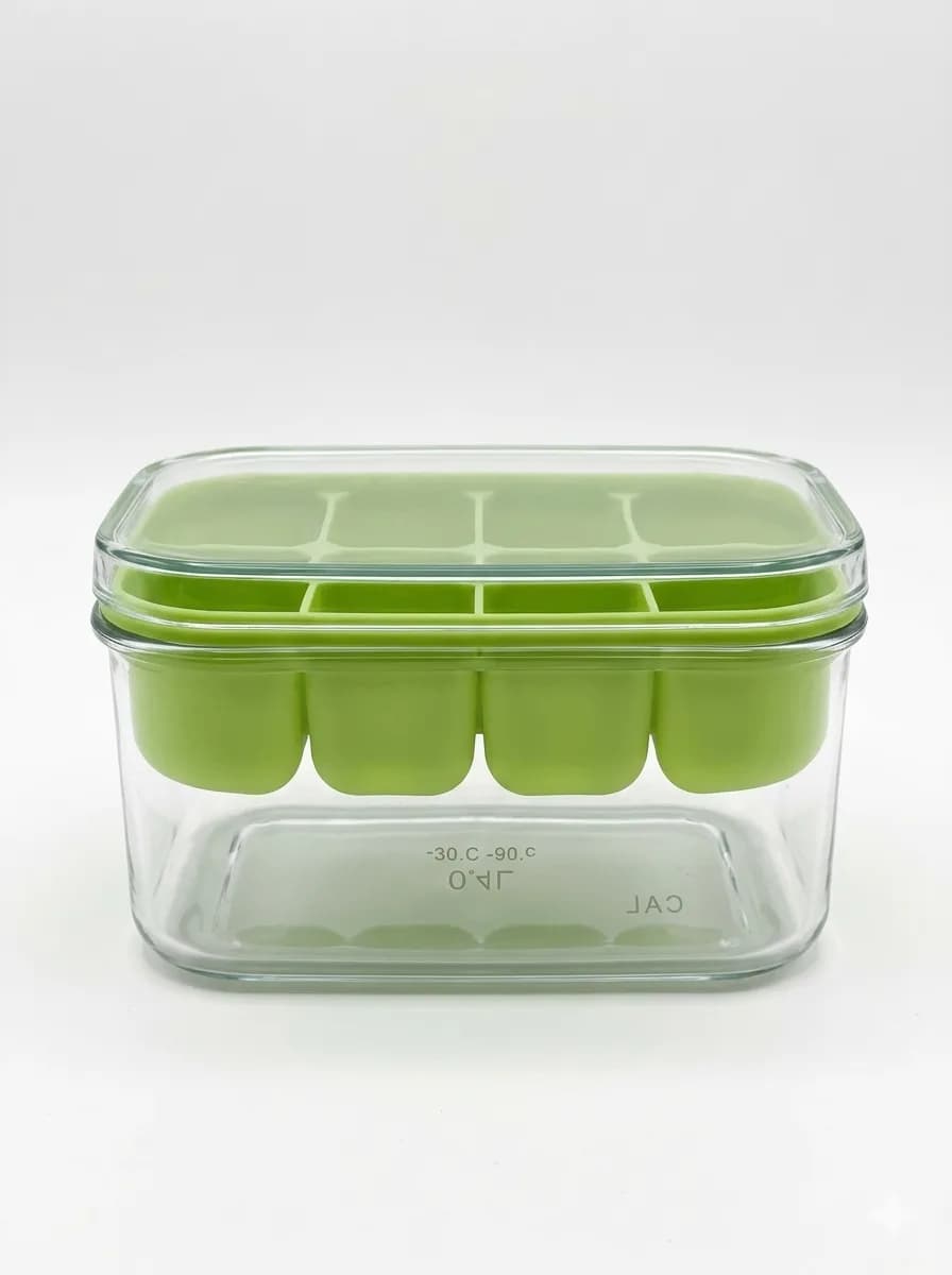 Glass Container with Silicone Ice Cube Tray Mould