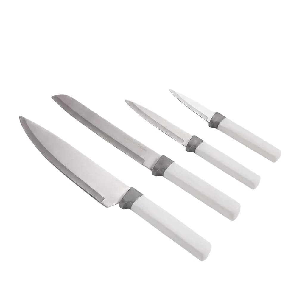 Stainless Steel Kitchen Knife Set, 4 Pieces, White Handle
