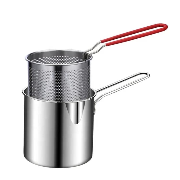 1.2L Stainless Steel Frying Pot With Strainer Basket and Tong for French Fries, Chicken