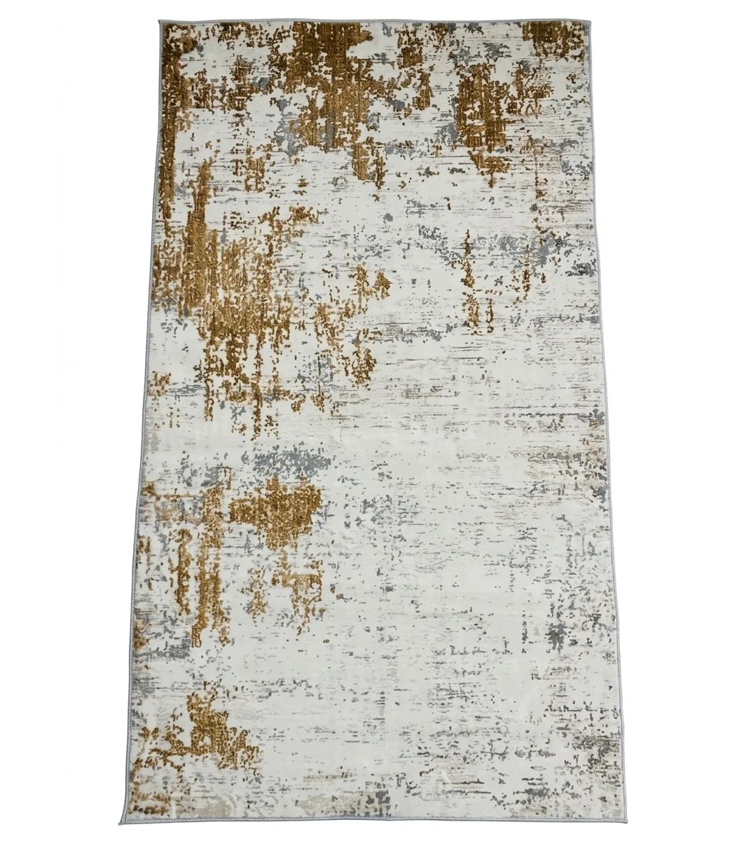 Abstract Distressed Area Rug 148x70cm Ivory and Gold