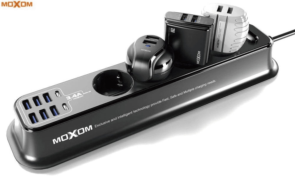 MOXOM Universal 12 Socket Outlet 2 Meter Extension Moxom Plug.