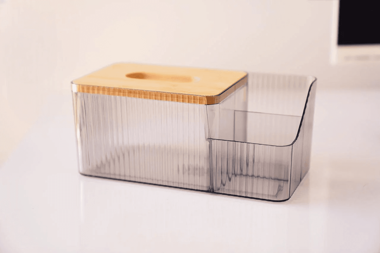 Acrylic Tissue Box with Side Organizer.