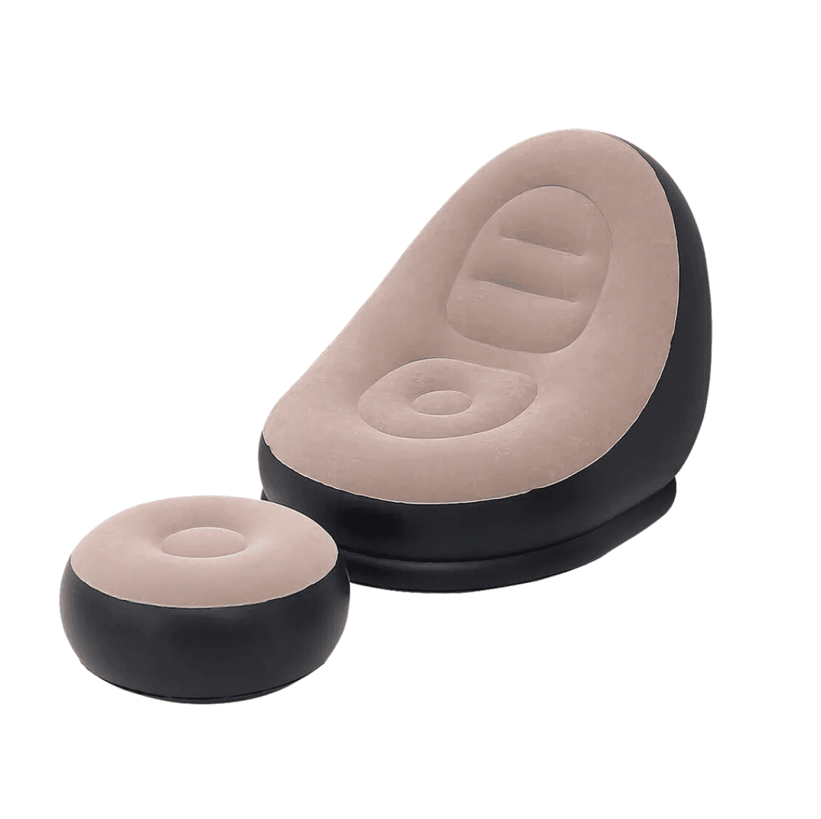 Single Seater Inflatable Sofa with Foot Rest - Beige + Black.
