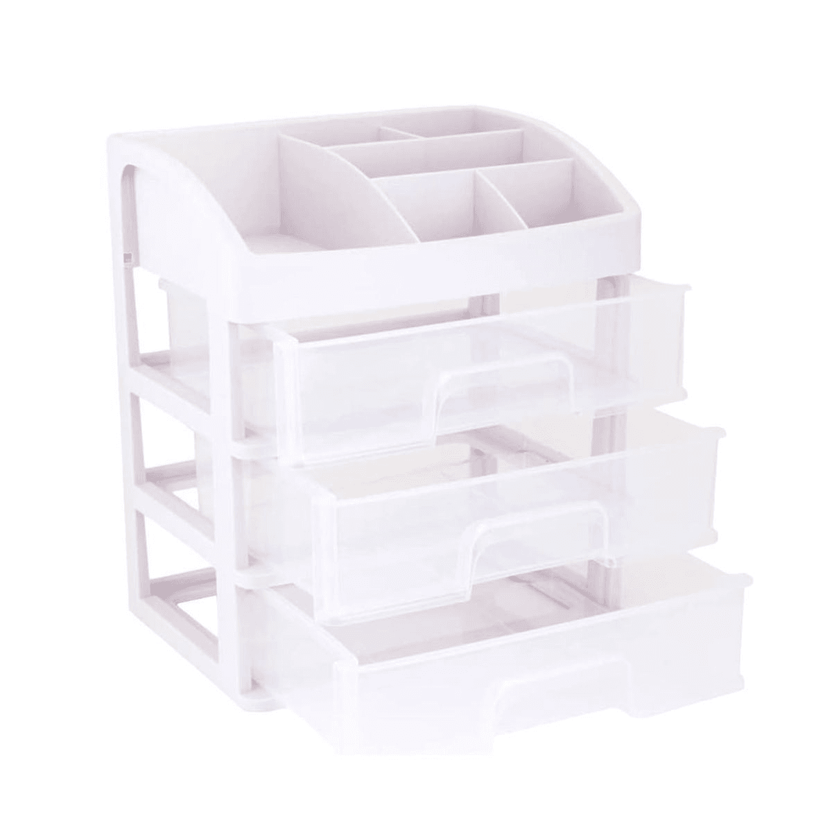 White Clear Makeup Organiser with 3 Drawers & Lipstick Slot Cosmetic Box