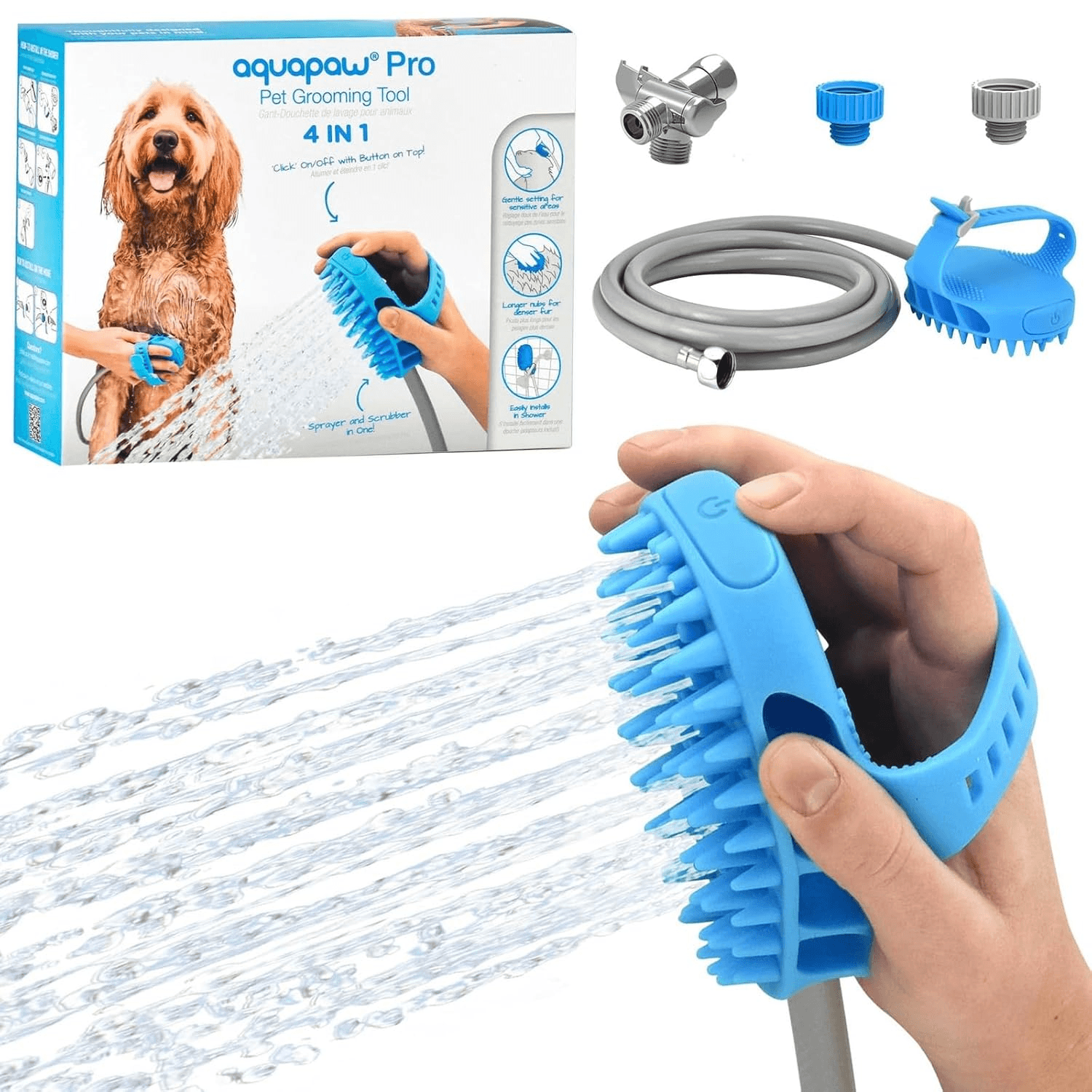 Sprayer & Scrubber in One with 8ft Hose Attachment & Shower Wand for Bathing - Pet Bath Supplies.