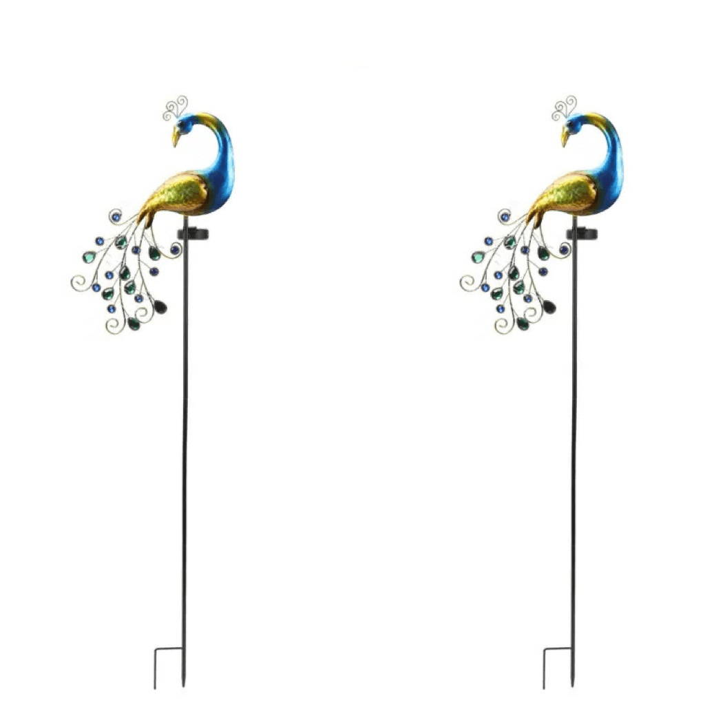 2 Pack-Solar Peacock Crafts Iron Art Grounded Courtyard Decorative Light.