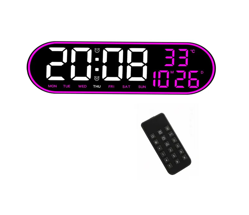 Round Multifunctional Temperature Calendar LED Digital Clock-Pink