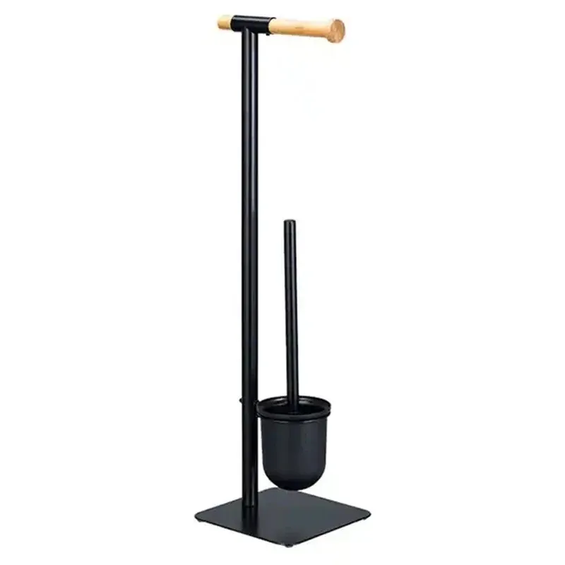 Standing Bathroom Toilet Brush And Roll Holder With Bamboo