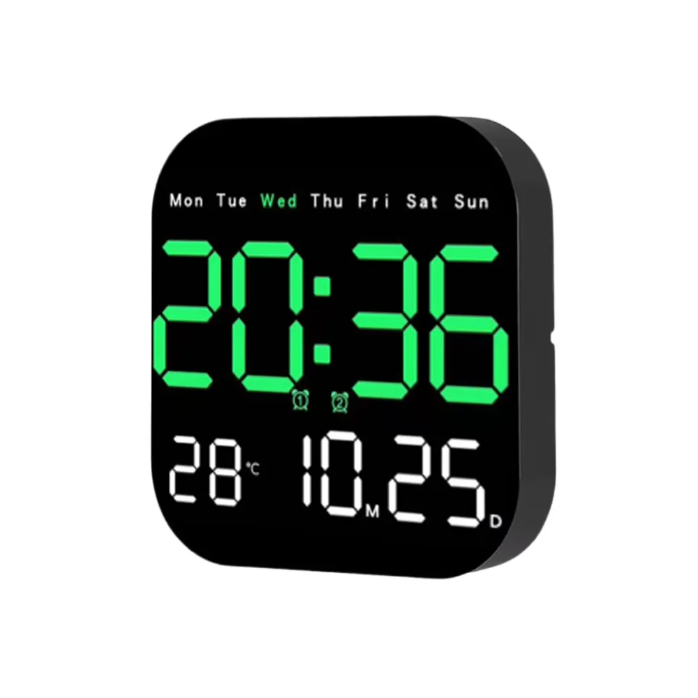 LED digital brightness wall clock adjustable timer alarm clock - green