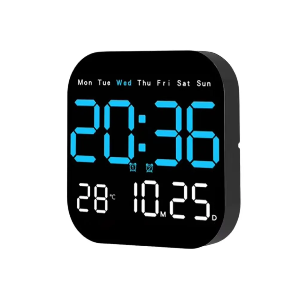LED digital brightness wall clock adjustable timer alarm clock - blue