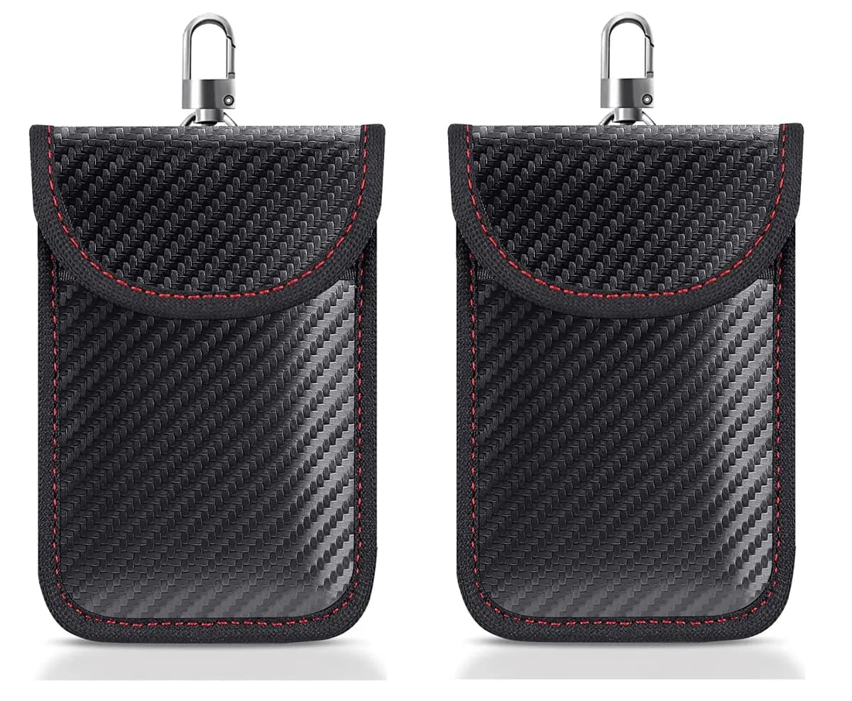 2 Pack Car Key Signal Blocker PU Carbon Pouch