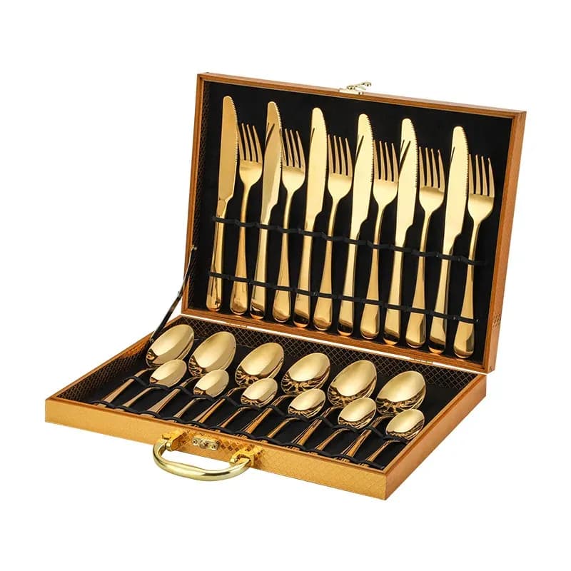 Spoons Set 24 Stainless Steel Cutlery Set -Gold