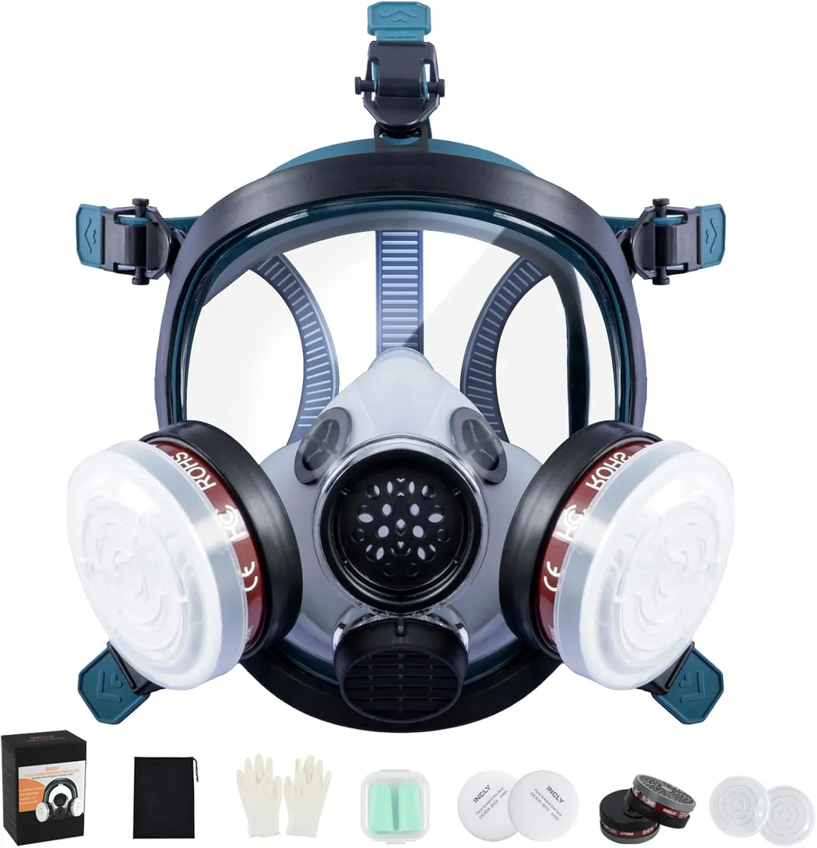 Full face organic vapor respirator - gas mask with anti-fog lens