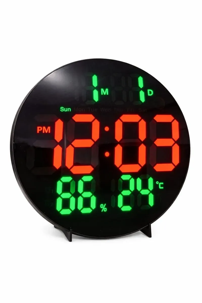 Digital LED Wall and Desk Clock - Calendar, Date and Temperature Display - Red