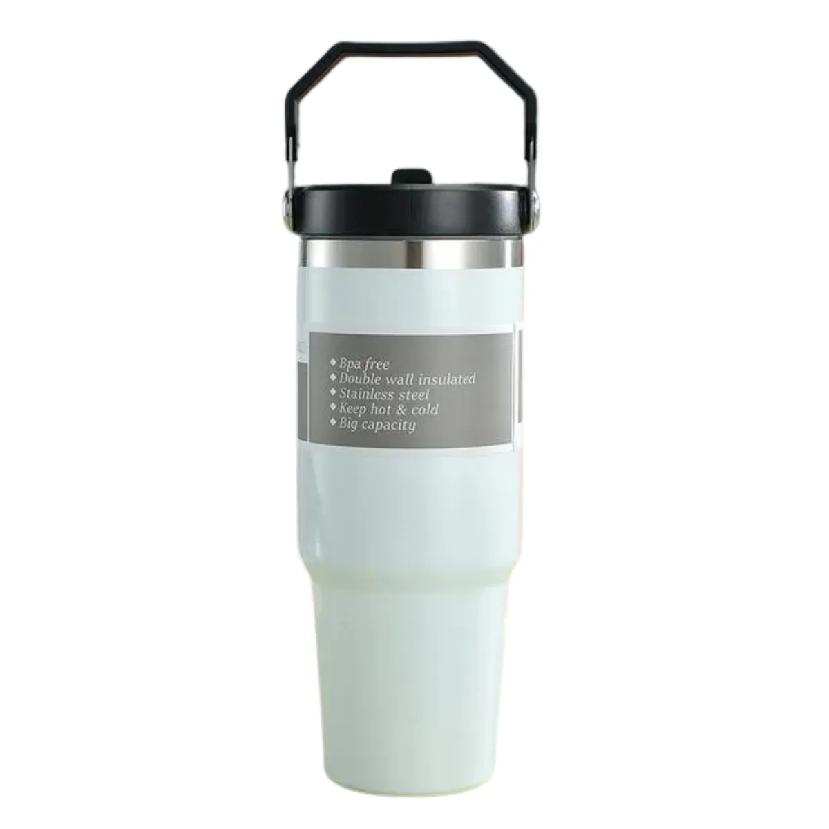 Stainless Steel Straw Cup Tumbler with Straw Lid - White