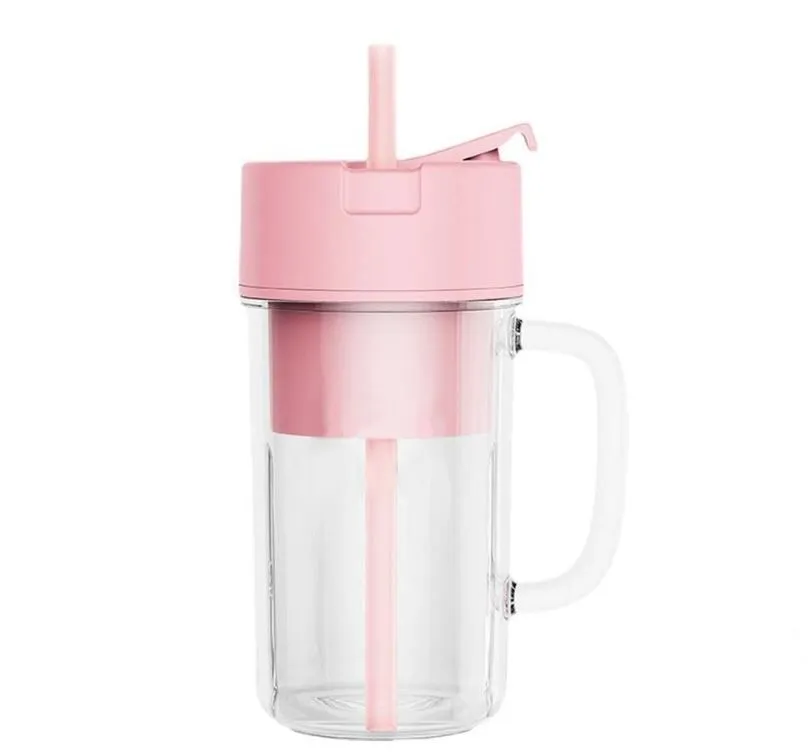 Portable Rechargeable Blender 6 Blade Fruit Juicer Cup with Straw -Pink