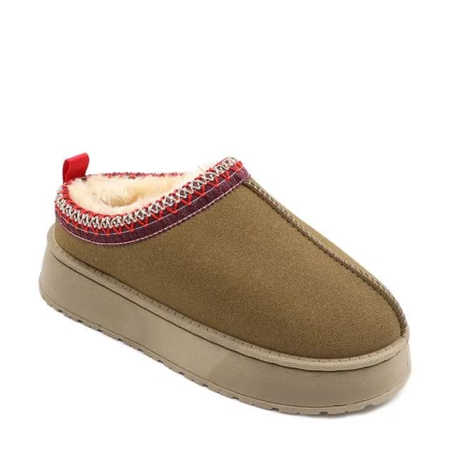 Ladies Embroidered Detail Thick Sole Slip - Khaki - UK 5