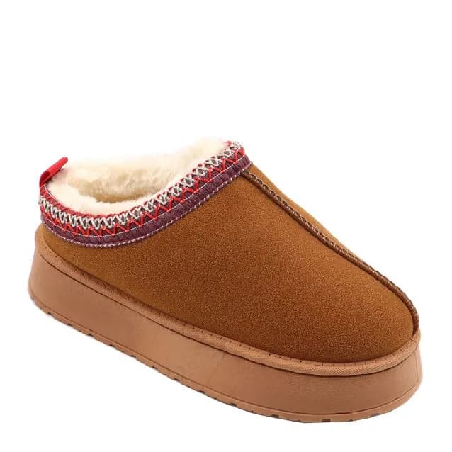 Ladies Embroidered Detail Thick Sole Slip - Camel - UK 3