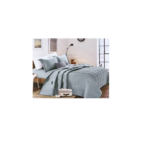 King Size Pre-Washed Quilt Set - 4-Piece Polyester - Light Blue