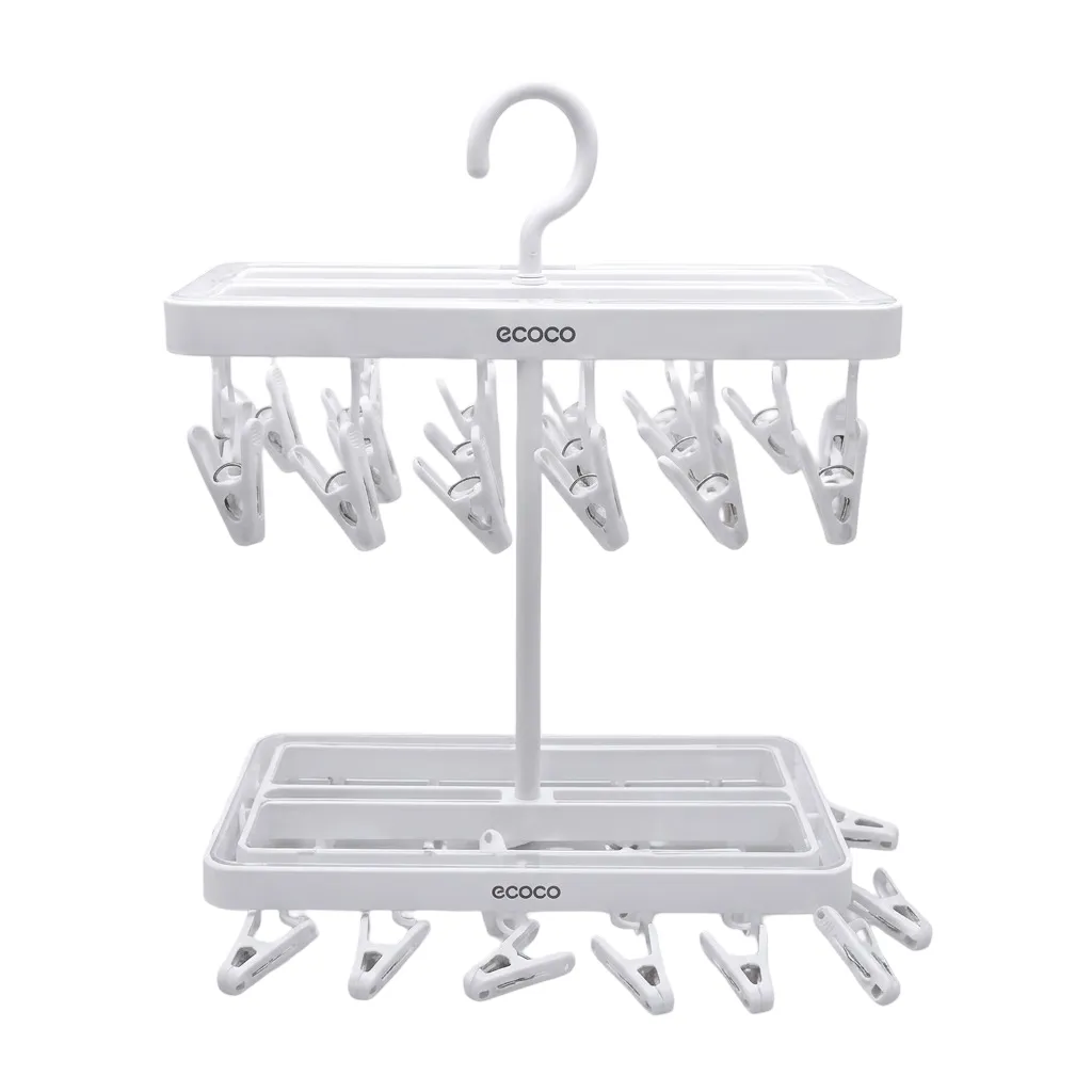 2-Tier Clothes Drying Hanger Rack with 48 Clips, White