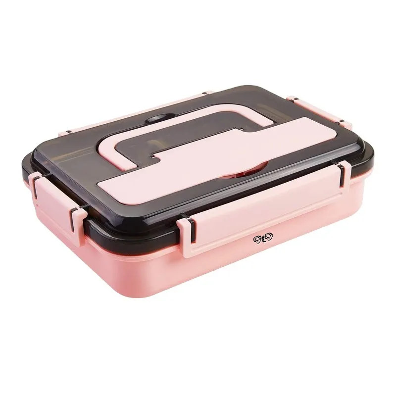 Stainless Steel Bento Lunch Box with 3 Compartments, Pink