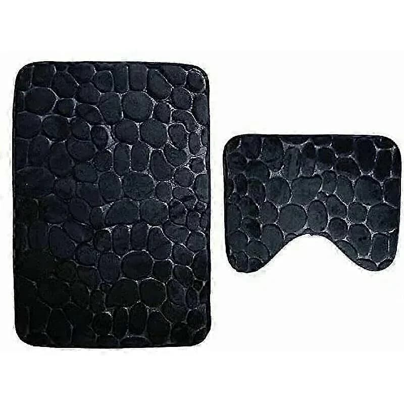 2-Piece Black Bathroom Mat Set