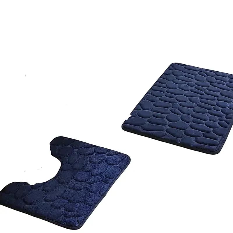 Stone Pattern Bath Mat Set – 2-Piece Blue Bathroom Rugs