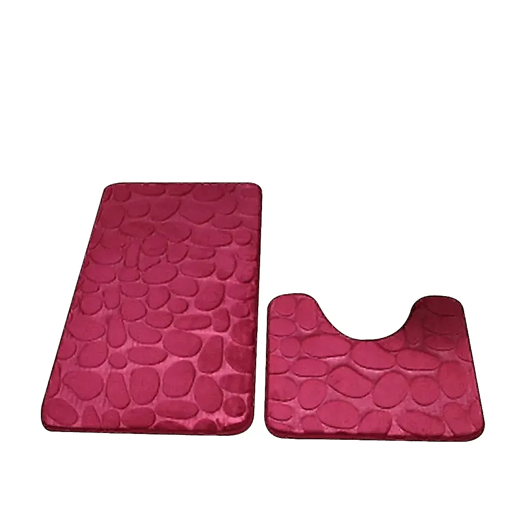 Stone Pattern Bath Mat Set – 2-Piece Red Non-Slip Rug