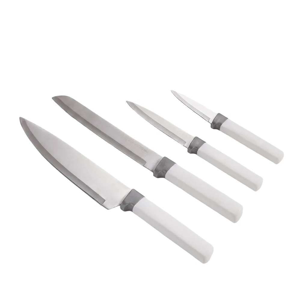 Stainless Steel Kitchen Knife Set, 4 Pieces, White Handle